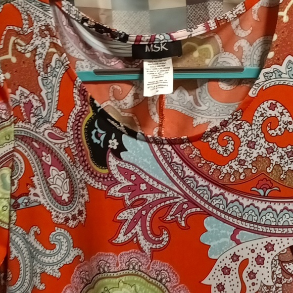 FINAL PRICE NWOT MSK multi-colored paisley designed dress w sheer bell sleeves M - Picture 8 of 8